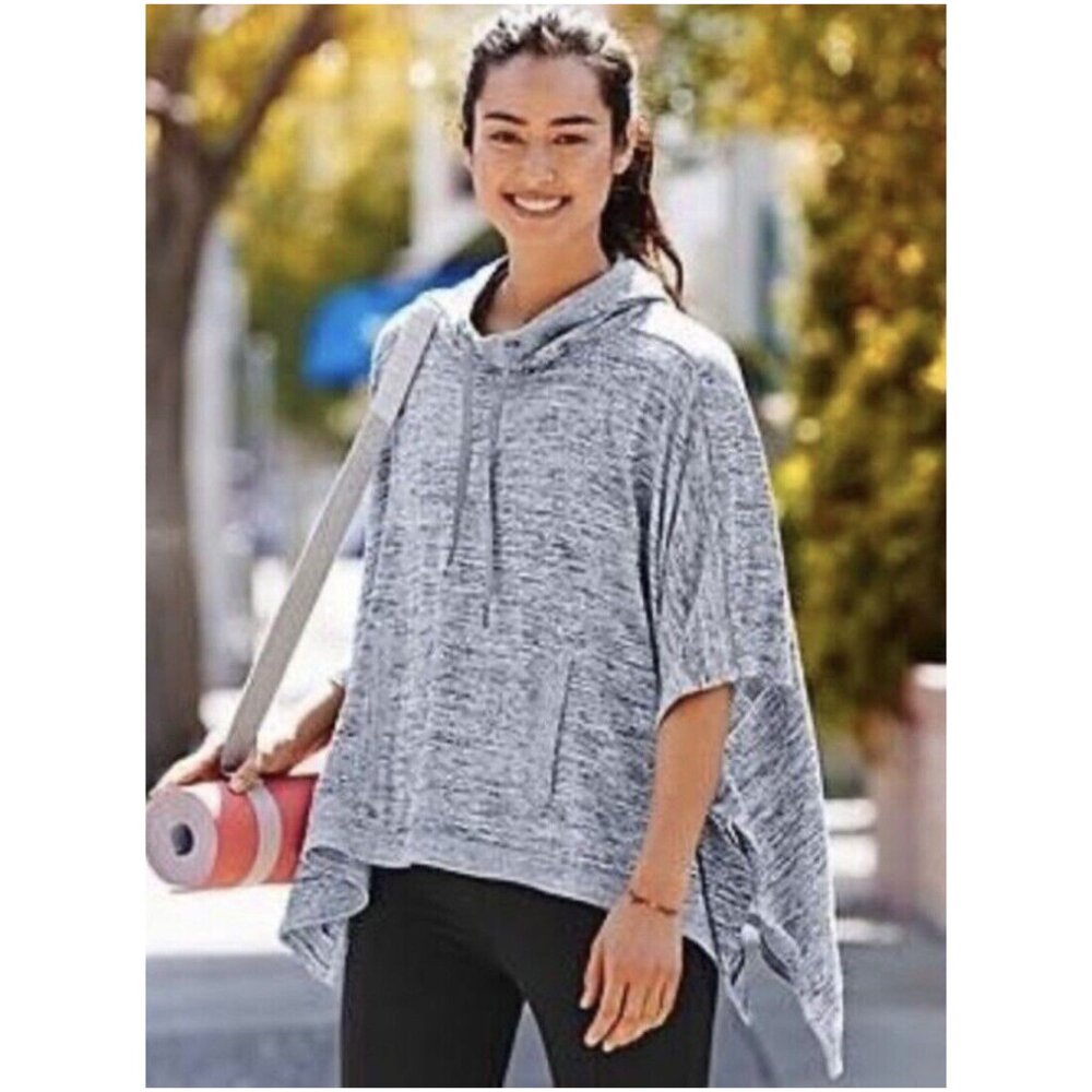 Athleta $98 Womens Small Gray Blissful Marled Athleisure Pullover Poncho Hoodie